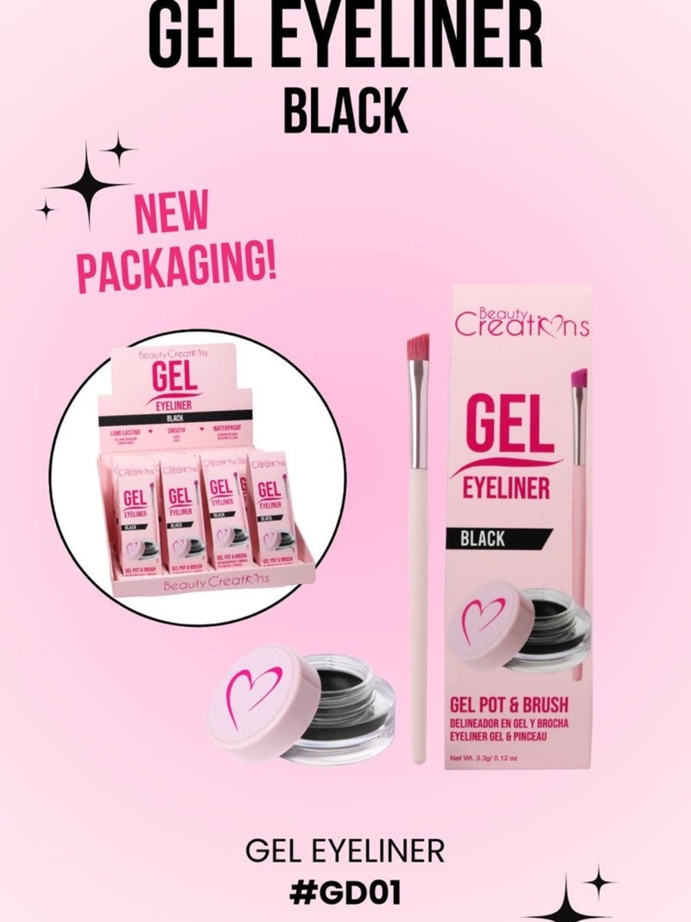 Beauty Creations Gel Eyeliner - Black with Pink Accents